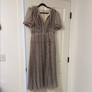 Self-Portrait Black and Cream Checkered Midi Dress